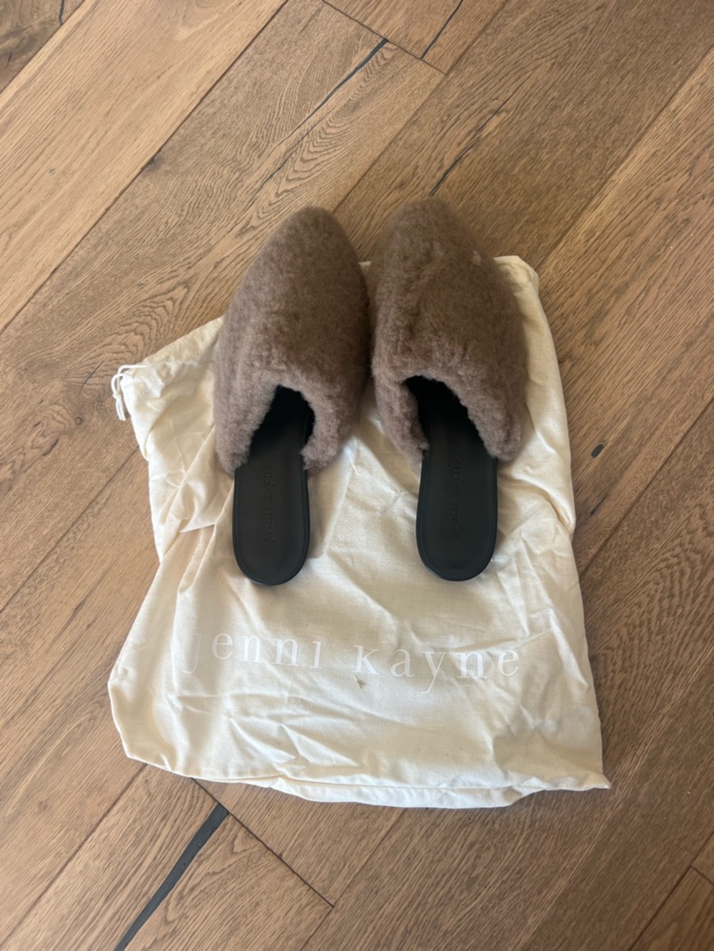 Jenni Kayne Taupe Shearling Slip-On Mules